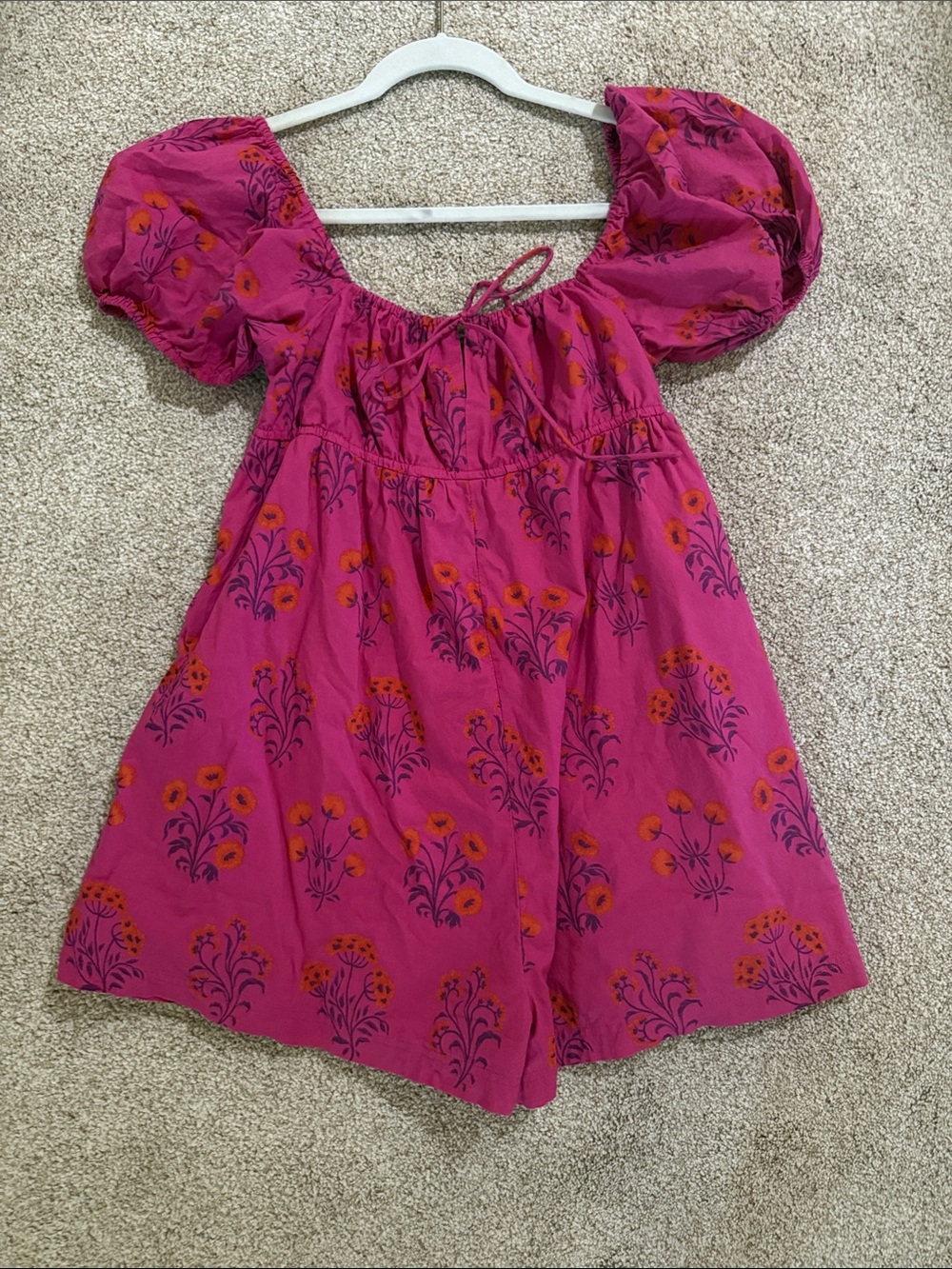 Urban Outfitters Magenta Puff-Sleeve Floral Romper